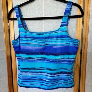 Vintage Le Cove Women’s‎ Sz 14 Tankini Swimsuit Top Blue Stripes Padded Tank